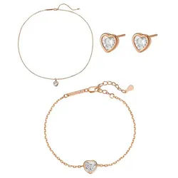 Hey Happiness Schmuckset Lumina Herz, aus 925 Silber mit Zirkonia Herzen, Elegantes Damen Set mit Herz Kette, Armband & Ohrsteckern rosa
