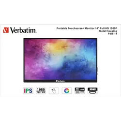 Verbatim Portable Monitor PMT-14, 14'' (35.56cm), LCD, Full HD USB A-C, HDMI, IPS, 16:9, Touchscreen, Retail