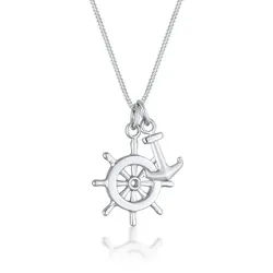 Elli Kette mit Anhänger Steuerrad Anker 925 Sterling Silber, Anker silberfarben