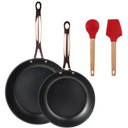 BERGNER - Set aus 2 Pfannen Ø20/24 cm aus geschmiedetem Aluminium Schwarz Matt mit Set aus 2 Küchenutensilien EXCALIBUR