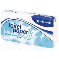 Toilettenpapier Super Soft, 3-lagig, hochweiß, Extraweiches Klopapier mit Blüten-Prägung, 1 Packung = 8 Rollen mit je 250 Blatt, Blattmaße: 9,5 x 11 cm