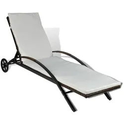 vidaXL Gartenliege Sonnenliege mit Polster & Rollen Poly Rattan Braun, 1 St. braun
