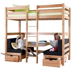 Carryhome Etagenbett , Schwarz, Buchefarben , Holz , Buche , massiv , Höhe ca. 17 cm , 90x200 cm , Kissen, Stoffauswahl , Baby & Kindermöbel, Kinderzimmer & Jugendzimmer, Stockbetten