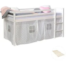 Homestyle4u Hochbett 90/200 cm mit Lattenrost Sterne , Weiß , Holz , Babymöbel & Kindermöbel, Kinderzimmer & Jugendzimmer, Kinderbetten, Hochbetten