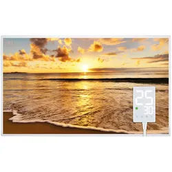 Heidenfeld Infrarotheizung HF-HP105, mit Bild, 16 Motive, 10 J. Garantie, Thermostat, Wandmontage (600 Watt, Strand1)