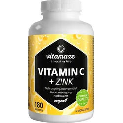 Vitamin C 1000 mg Hochdosiert + Zink Vegan 180 ST