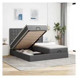 vidaXL Bett, Ottoman-Bett mit Matratzen Dunkelgrau 180x200 cm Stoff