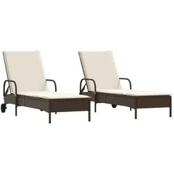 furnicato Gartenliege Sonnenliege mit Rollen 61x200x48 cm Braun PE-Rattan braun