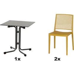 SIENA GARDEN Urban Lights Set 3teilig Square Stuhl gastrotauglich mustard mit Tisch Sola 65x65
