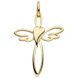 JOBO Kettenanhänger Anhänger Kreuz mit Herz, 375 Gold 25 mm gelb|goldfarben