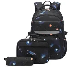 BUMHUM Schulrucksack Kinderrucksack Schulrucksack Schulrucksack,wasserdicht (Kinderrucksack Schulrucksack Schulrucksack,wasserdicht, großes Fassungsvermögen,Rucksack(Set),mit Lunchbag und Federmäppchen), Umhängetasche,geeignet für Jugendliche, Kinder und Studenten schwarz