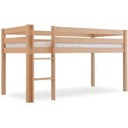 Bubema Sam – Kinder Hochbett, Buche massiv, mit oder ohne Rutsche, natur oder weiß lackiert - Natur lackiert/Ohne Rutsche