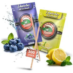 Stoxser Mundpflegecenter Stoxser 300x Zahnstocher mit Geschmack 2er Pack, 300x Zahnstocher mit Geschmack 2er Pack, Kein Kaugummi Unterstützend zu Zahnpasta Zahnseide Zuckerfrei blau|goldfarben