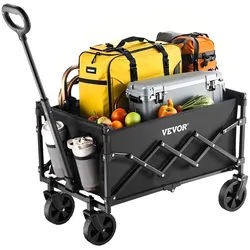 VEVOR Bollerwagen 66x45x46 cm, 102 kg faltbarer Transportwagen mit Geländerädern, Outdoor-Allzweckwagen mit verstellbarem Griff, Campingwagen für Strand, Lebensmittelgeschäft, Garten, Schwarz