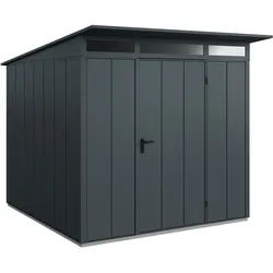 Hörmann Metall-Gerätehaus EcoStar Premiumline mit Pultdach B 238 x 238 cm (Typ 2), Motiv Design (mit breiten Lamellen), Einzeltür Türanschlag frei wählbar, Anthrazitgrau (RAL 7016)