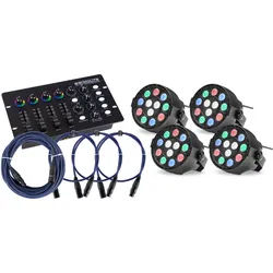 4x Showlite SPS-121 LED Smart Party Spot im Set mit DMX Controller und Kabel