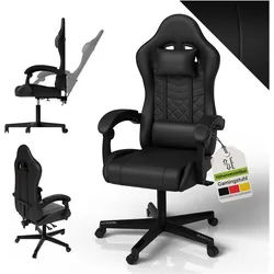 Juskys Gamingstuhl HyperSeat, Bürostuhl aus Kunstleder, verstellbare Rückenlehne – Schwarz