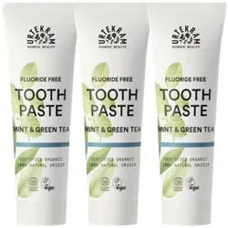 Urtekram Zahncreme Mint & Green Tea Zahnpasta Fluoridfrei Tube 3x75 ml