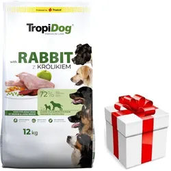 TROPIDOG Premium Adult mittlere & große Rassen reich an Kaninchen und Reis 12kg + Überraschung für den Hund