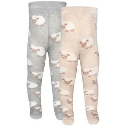 Ewers Strumpfhose Strumpfhose GOTS Schäfchen (2 St. 2er-Set) 98% Baumwolle kbA, 2% Elasthan beige|grau 56 | 39 cm