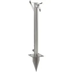 Relaxdays Wasserzapfstelle, mit Erdspieß & Schlauchhalter, HBT: 66x29x15 cm, Garten Wassersäule, rund, Edelstahl, silber