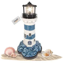 Lemodo LED-Dekofigur Leuchtturm mit rotierendem LED-Leuchtfeuer 43 cm hoch, solar blau