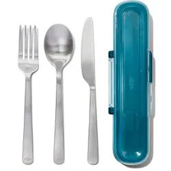 OXO Prep and Go Besteck mit Box, Hochwertiges Picknickbesteck aus Edelstahl, 1 Set