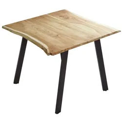 SAM® Baumkantentisch Gadwal, mit Baumkante, Akazienholz, Tischbeine aus Roheisen, naturfarben beige 90 cm x 77 cm x 90 cm