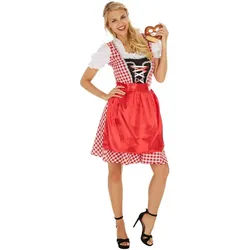 dressforfun Kostüm Frauenkostüm Dirndl Wiesn Madl Modell 2, Tailliert geschnittenes, kurzes Dirndl in traditioneller Optik rot S | S