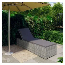 furnicato Gartenliege Sonnenliege aus PE-Rattan 195x60x31 cm Grau mit verstellbarem grau