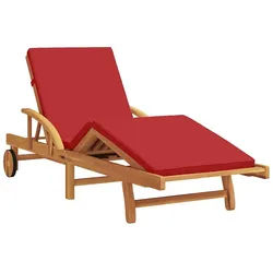 vidaXL Gartenliege 200 x 67 x 84 cm Sonnenliegen 2er Set mit Kissen und Tisch Rot Massivh braun