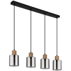 Globo Hängeleuchte , Schwarz, Dunkelbraun , Holz, Metall, Kunststoff, Glas , länglich , 12x120x78 cm , Ce , Lampen & Leuchten, Leuchtenserien