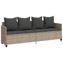 vidaXL Gartenliege, Sonnenliege mit Kissen Hellgrau Poly Rattan