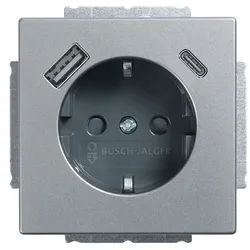 Busch-Jaeger 20 EUCB2USBAC-866 Schutzkontakt-/USB-A+C Steckdose Safety+, mit Befestigungskrallen, edelstahl matt, pur Edelstahl
