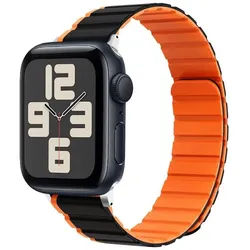 Wigento Smartwatch-Armband Für Apple Watch SE 2023 44mm Magnetisches Silikon Armband Orange, Zweifarbiges Design, Magnetverschluss, hautfreundlich