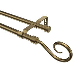 GARDINENSTANGE Olymp Allegra 360 cm (geteilt in 2 x 180 cm), 2-läufig (ohne Ringe), 16 mm Ø Messing Antik