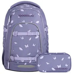 coocazoo Schulranzen Schulrucksack-Set MATE Reflective Wings 2-teilig (2-teilig), ergonomisch, Körpergröße: 135 - 180 cm, Easy-Grow-System lila