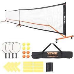 VEVOR Pickleball-Netz-Set, tragbares Pickleball-System in regulärer Größe mit Taschen, Bällen, Paddeln, Rädern und Spielfeldlinien, wetterbeständigem Metallrahmen und PE-Netz, für die Einfahrt im Hinterhof im Freien