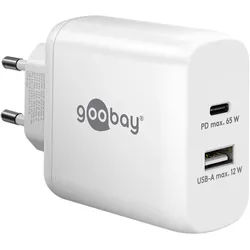 Goobay USB-CTM PD Dual-Schnellladegerät (65 W) weiß - 1x USB-CTM-Anschluss (Power Delivery) und 1x USB-A-Anschluss - weiß
