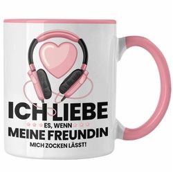 Trendation Tasse Trendation - Gamer Geschenk Freundin Gamer Zocken Zocker Headset Grafik Tasse Geschenkidee Tassen Lustig Gaming rosa