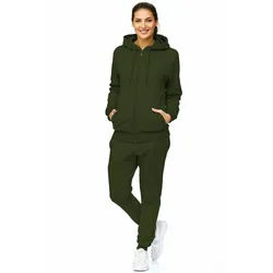 L.gonline Freizeitanzug Damen Jogginganzug, Freizeitanzug, Hausanzug 586 (Kapuzenjacke mit Reißverschluss, Hose, 2-tlg), Fitness Freizeit Casual M
