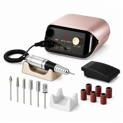 Toomoke Maniküre-Pediküre-Set Profi Nagelfräser Elektrisch 35000 U/min, Nagelfeile für Gelnägel Acryl UV Gel Maniküre Pediküre, mit Fußpedal & Fräseraufsätzen goldfarben|rosa
