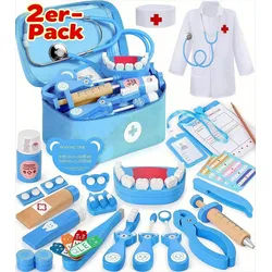 POPOLIC Spielzeug-Arztkoffer Rollenspielspielzeug für Kinder, Ärzte-Set, Anziehspielzeug, (Holz-Zahnarzt-Medizin-Spielset aus Holz mit hochsimulierendem Stethoskop, 2-tlg), Spielset für medizinisches Personal für Kinder ab 3 Jahren blau