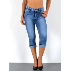 ESRA Caprijeans Sommer Hose Damen Capri Jeans High Waist kurze Jeans bis Übergröße C21 Damen Capri Jeans High Waist 3/4 Jeans Damen Stretch Jeanshose Shorts blau 36