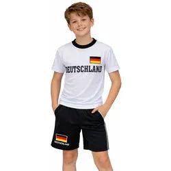 Hessis Fußballtrikot Fan Set Deutschland Germany 2026 – js882 (Set, 2-tlg., T-Shirt + Shorts) für Kinder, Deutschland weiß 122