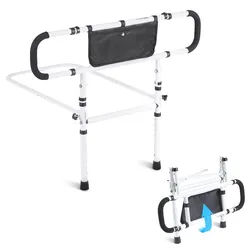 VEVOR Bettaufstehhilfe Senioren Bettgitter Aufstehhilfe mit 2 Stützbeinen & Befestigungsgurt Bettgeländer Höhenverstellbar von 740 bis 930mm Schutzgeländer für Queensize- Doppel- & Einzelbett