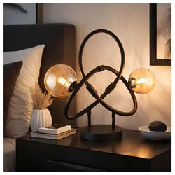 GLOBO LIGHTING LED Tischleuchte, Leuchtmittel inklusive, Warmweiß, LED Tischlampe Retro Wohnzimmerlampe 2-flammig Glaskugel amber schwarz