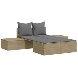 vidaXL Gartenliege Doppel-Sonnenliege mit Auflagen Beige Poly Rattan, 1 St.