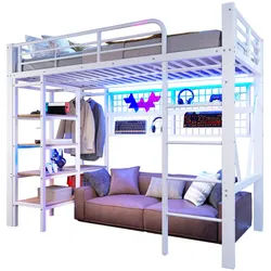 Okwish Hochbett 90/200 cm weiß aus Metall und MDF mit LED-Stimmungslicht und Kleiderstange , Weiß , 90x200 cm , Babymöbel & Kindermöbel, Kinderzimmer & Jugendzimmer, Kinderbetten, Hochbetten