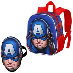 Karactermania Kinderrucksack Captain America Maskenrucksack Rucksack Kindertasche Spieltasche, Mit abnehmbarer Maske blau